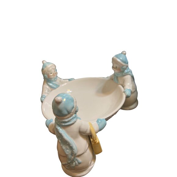 Avon Snowlady Holiday Bowl Snowmen Porcelain 2002 Presidents Club First Edition - Picture 2 of 4